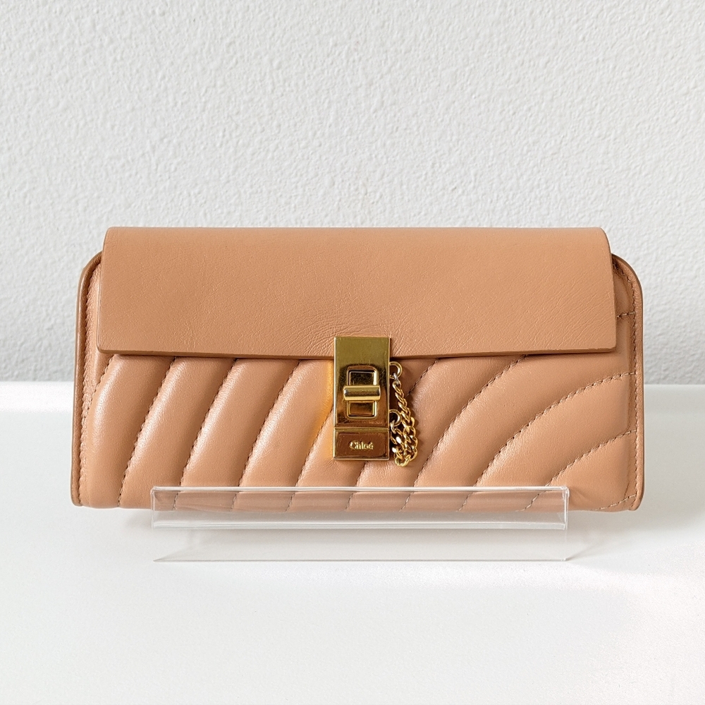 Tan Quilted Leather Wallet Clutch